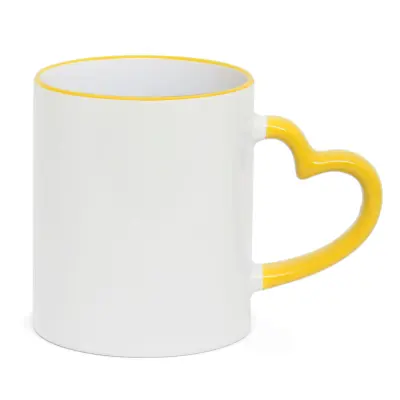Caneca Love Branca com Borda e Alça Amarela personalizado
