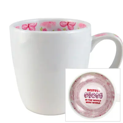 Caneca Semi Cônica Branca com Interior e alça Temático Borboletas personalizado