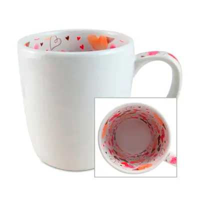 Caneca Semi Cônica Branca com Interior Temático Coração e a Alça personalizado
