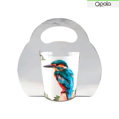Caixinha de Caneca Tipo Bolsa na cor Prata com Alça Tradicional - 05 Unidades - Opala Brindes personalizado