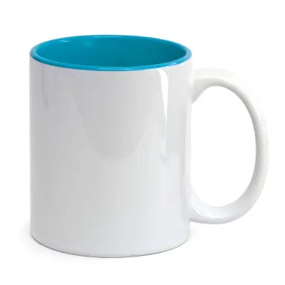 Caneca de cerâmica Branca com Interior Azul Claro - 325ml personalizado