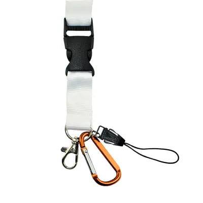 Cordão de Pescoço Branco com Mosquetão Laranja e suporte de Celular - Tamanho 2 x 53cm personalizado