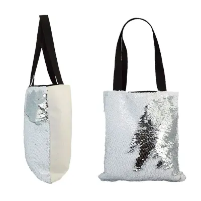 Sacola de Lona com Lantejoulas Mágica Prata e Branca - 35x37cm personalizado