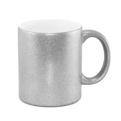 Caneca de Cerâmica Glitter Prata Nacional personalizado