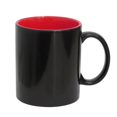 Caneca Mágica em Cerâmica Preta Semi Brilho com Interior Vermelho personalizado