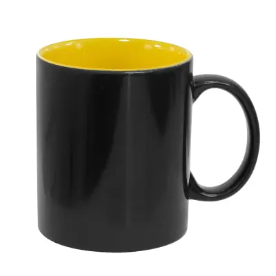 Caneca Mágica em Cerâmica Preta Semi Brilho com Interior Amarela personalizado