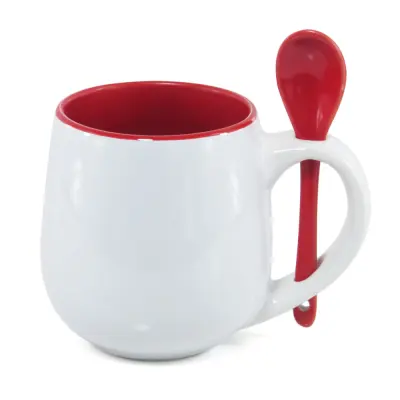 Caneca Branca Belly com colher e Interior Vermelha - 350ml personalizado