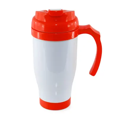 Copo Térmico de Plástico com Tampa Bico, Alça e Fundo Vermelho - 475ml personalizado