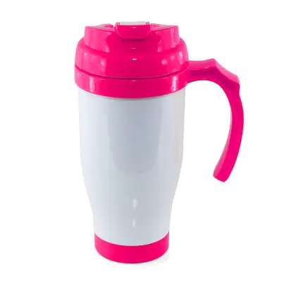 Copo Térmico de Plástico com Tampa Bico, Alça e Fundo Rosa - 475ml personalizado
