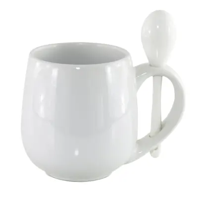 Caneca Branca Belly com colher e Interior Branco - 350ml personalizado