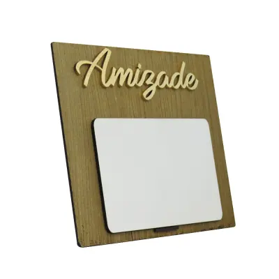 Porta-retrato MDF Texturizado Tabaco/ Branco AMIZADE - 17,5x20cm personalizado
