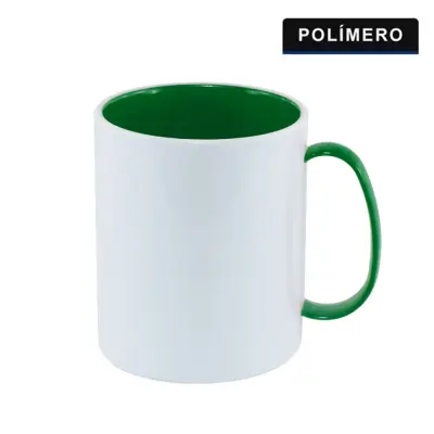 Caneca de Plástico Branco com Alça e interior Verde Escuro personalizado