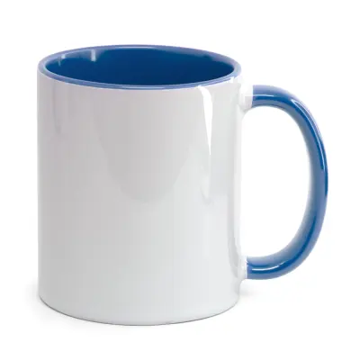 Caneca de Cerâmica Branca com Alça e Interior Azul - 325ml personalizado