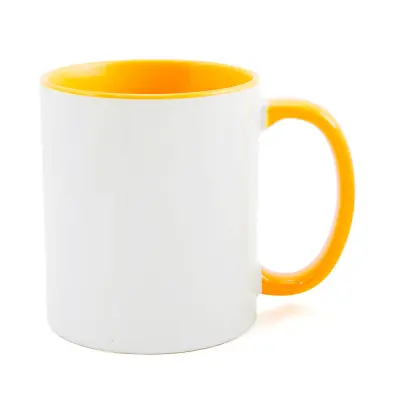 Caneca de Cerâmica Branca com Alça e Interior Amarelo Escuro personalizado
