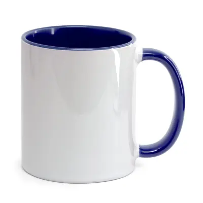 Caneca de Cerâmica Branca com Alça e Interior Azul Escuro - 325ml personalizado