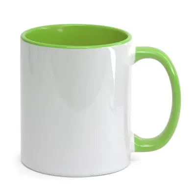 Caneca de Cerâmica Branca com Alça e Interior Verde Claro - 325ml personalizado