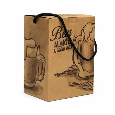 Caixinha de Papel Kraft Estampada com Corda para Canecas de Chopp - 475ml personalizado