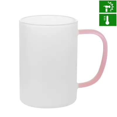 Caneca de Vidro Borossilicato Jateado com Alça Rosa - 300ml personalizado