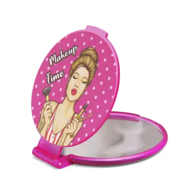 Espelho de Maquiagem em Plástico - Rosa personalizado